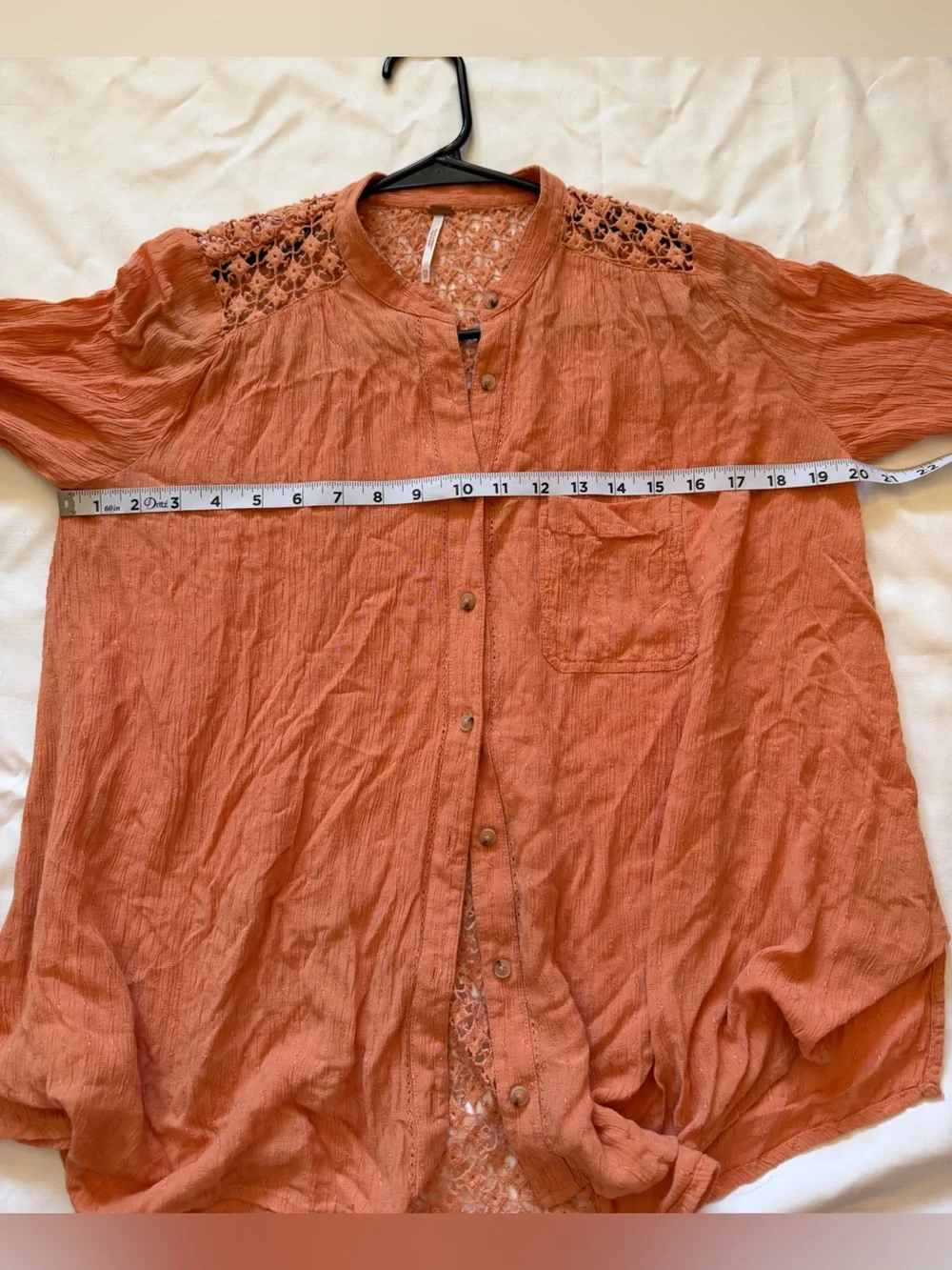 Free People The Best Button Down Crochet Blouse Shirt Peach Size XS